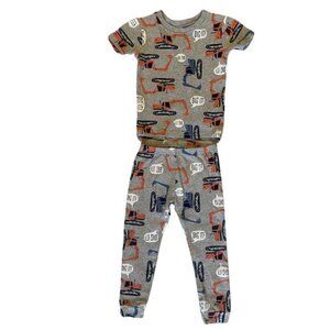Snug-Fit Boys Pajamas. Gray with Orange & Blue Excavators Just One You Size 3T